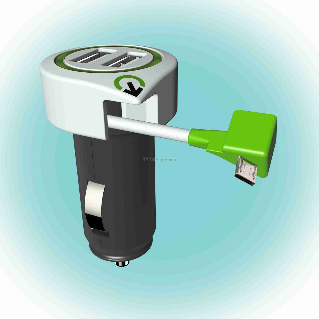 Q2 power Autós USB töltő "Triple USB Car Charger Micro USB Connector"