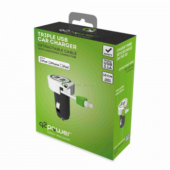 Q2 power Autós USB töltő "Triple USB Car Charger Lightning Connector"