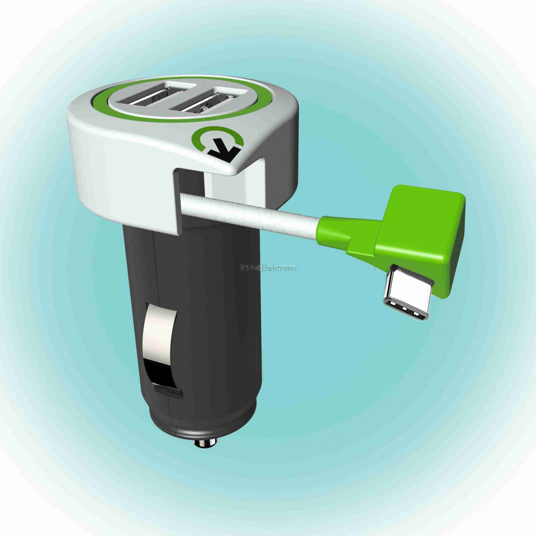 Q2 power Autós USB töltő "Triple USB Car Charger USB Type C Connector"