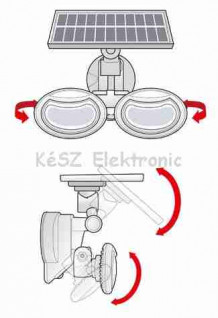 Mozgásérzékelős napelemes reflektor forgatható fejjel
