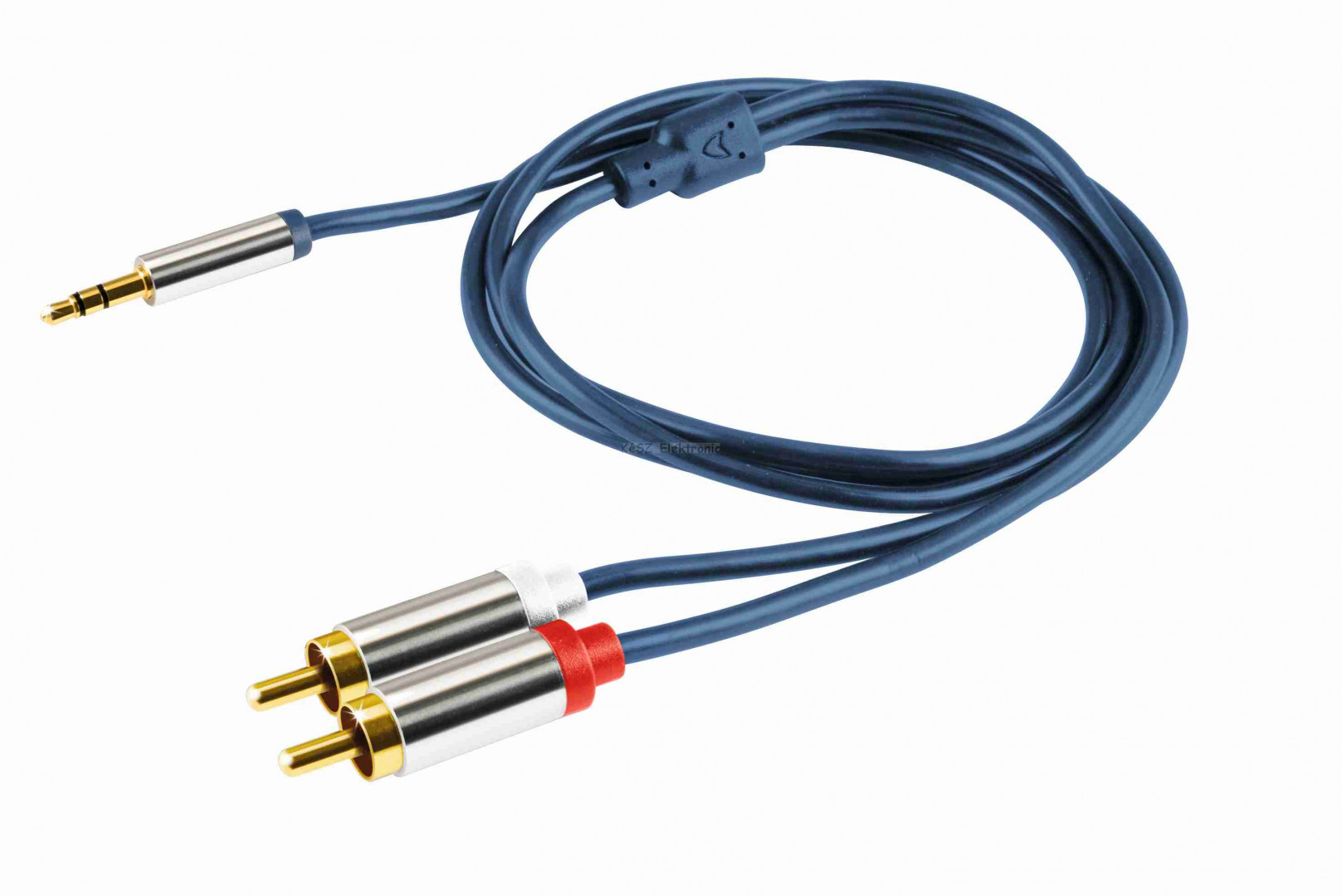 Audió kábel, 3,5 mm sztereó fém dugó-2 RCA fém dugó, 1 m