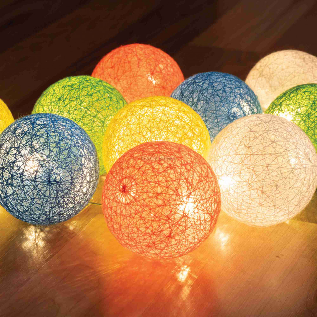 LED-es pamutgolyó fényfüzér, színes