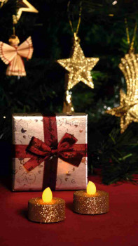 LED-es teamécses, arany glitter