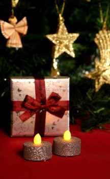 LED-es teamécses, ezüst glitter