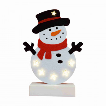 LED-es asztali dekoráció, filc, hóember, 4,5V