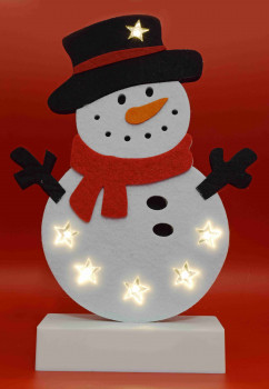 LED-es asztali dekoráció, filc, hóember, 4,5V