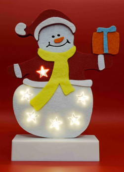 LED-es asztali dekoráció, filc, hóember, 4,5V