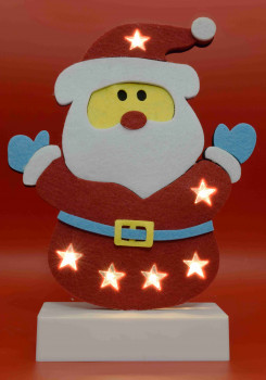 LED-es asztali dekoráció, filc, Mikulás, 4,5V