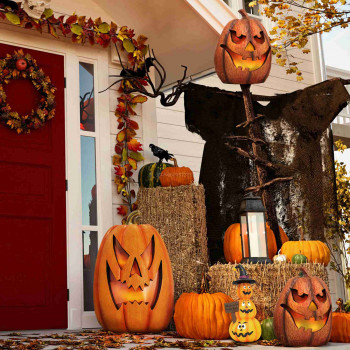 Halloween LED-es tökrakás, 3 x AA