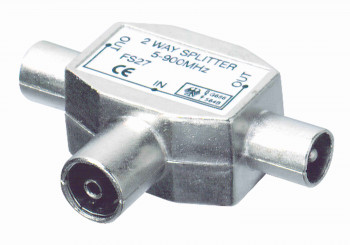 Koax elosztó, 1 aljzat - 2 dugó, fém