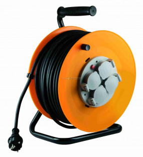 Kábeldob, fém talp, 4 földelt aljzat, 50 m, IP44, 3 x 1,5 mm²