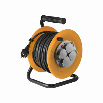 Kábeldob, fém talp, 4 földelt aljzat, 30 m, IP44, 3 x 1,5 nmm, francia Kábeldob, fém talp, 4 földelt aljzat, 30 m, IP44, 3 x 1,5 nmm, francia