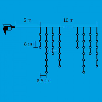 LED-es jégcsap fényfüggöny, sziporkázó, 10m, IP44, 230V