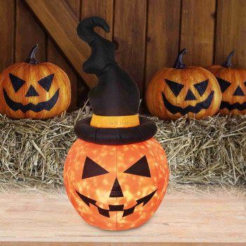 Felfújható Halloween tök, kalappal Felfújható Halloween tök, kalappal