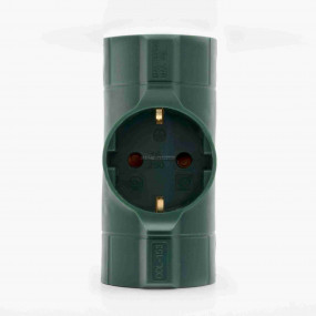 Hálózati elosztó T-alakú, 3 földelt aljzat, zöld